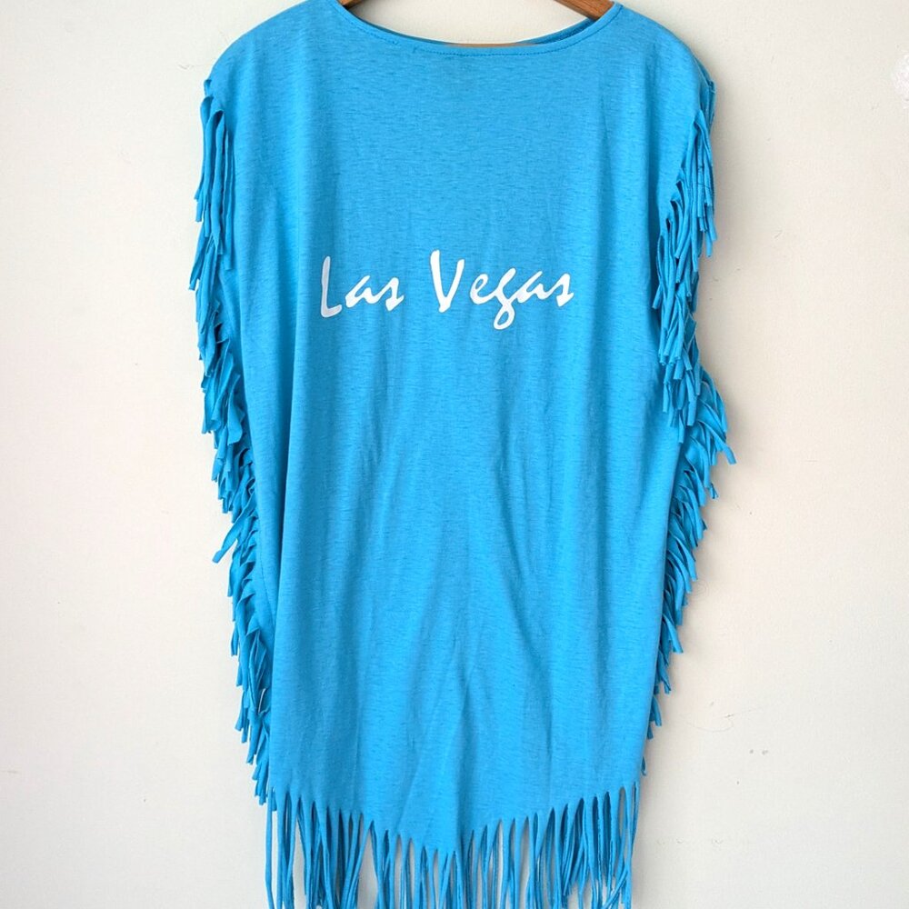 vintage LAS VEGAS sleeveless fringe long tshirt coverup mini dress